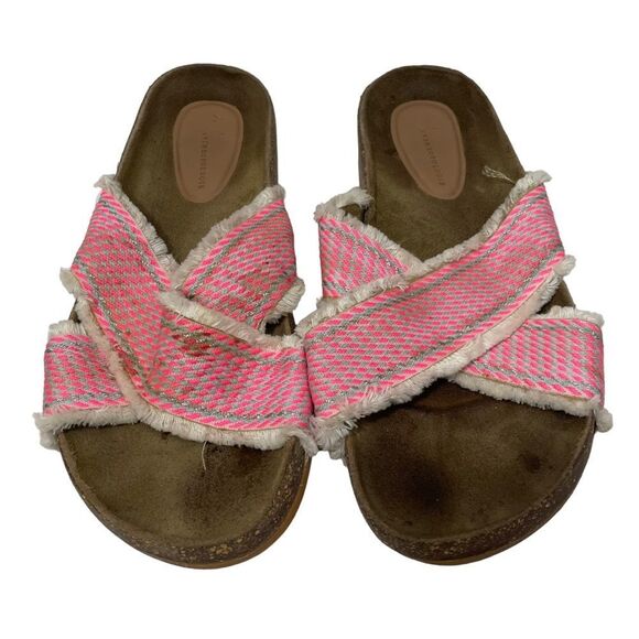 Anthropologie Pink Embroidered Slide On Sandals - Picture 1 of 7